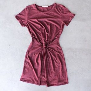 knotted t shirt dress burgundy short sleeve